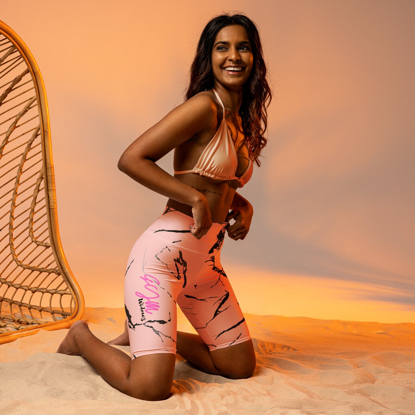 GymWidowz Biker Shorts - Pink (Marble)