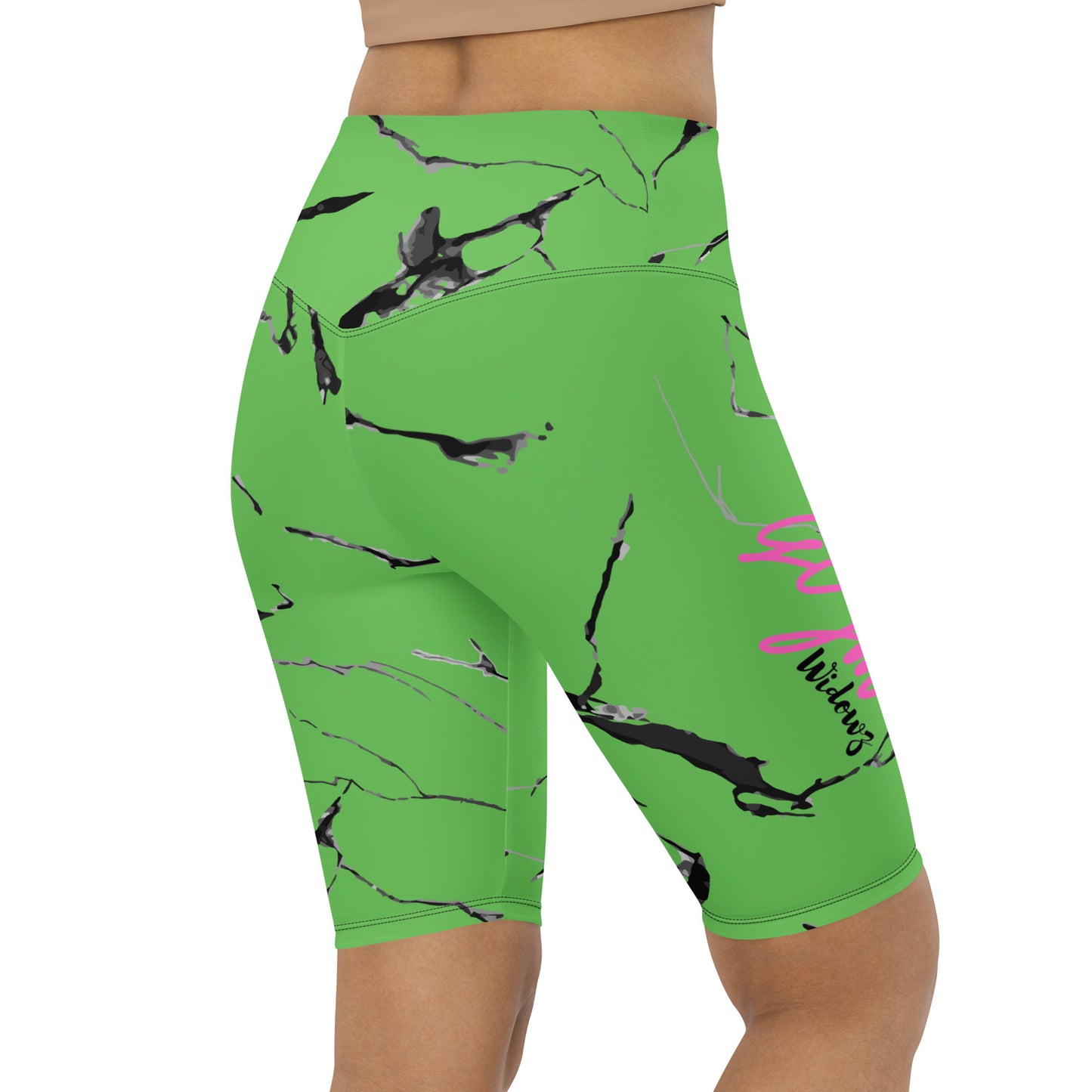 GymWidowz Biker Shorts - Green (Marble)