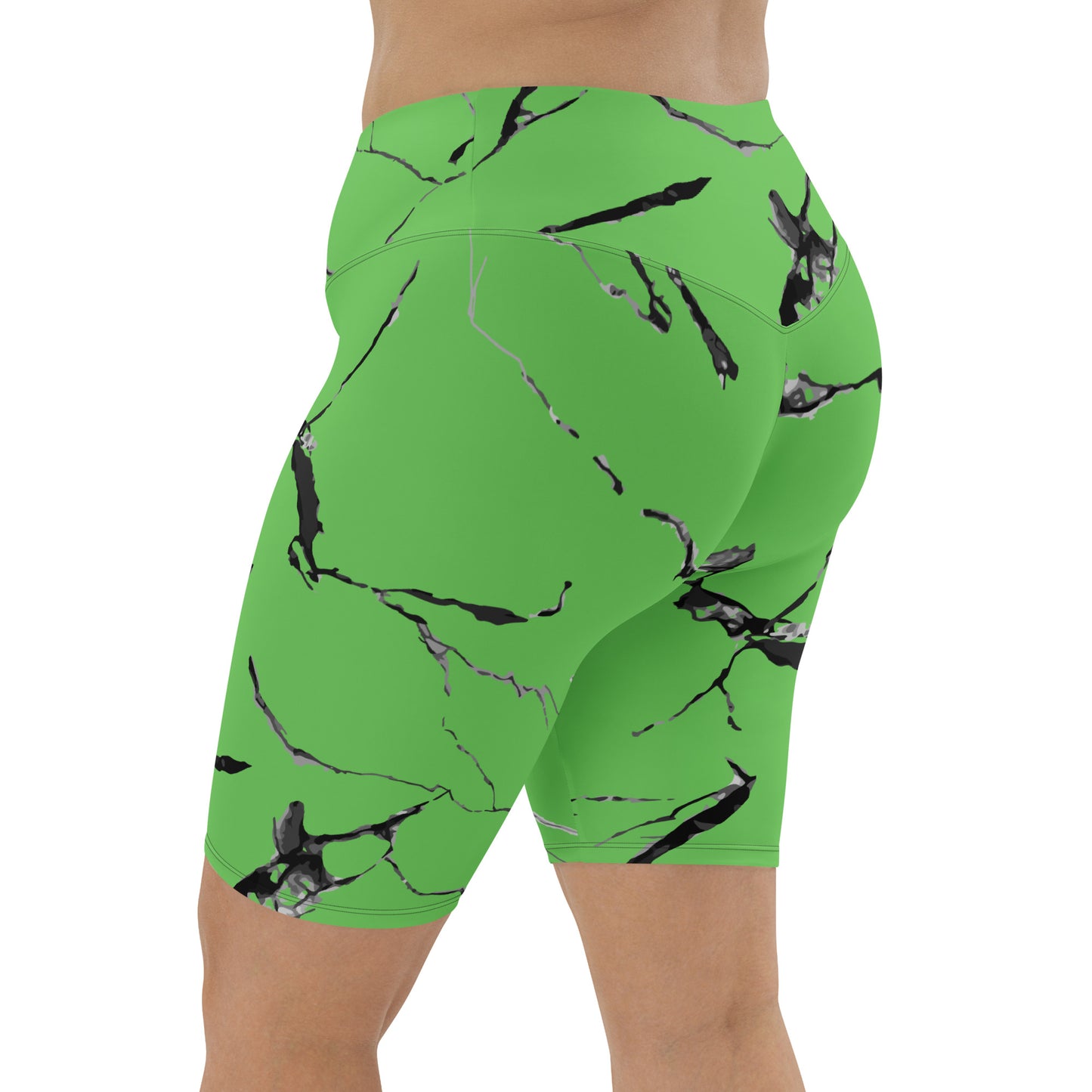 GymWidowz Biker Shorts - Green (Marble)