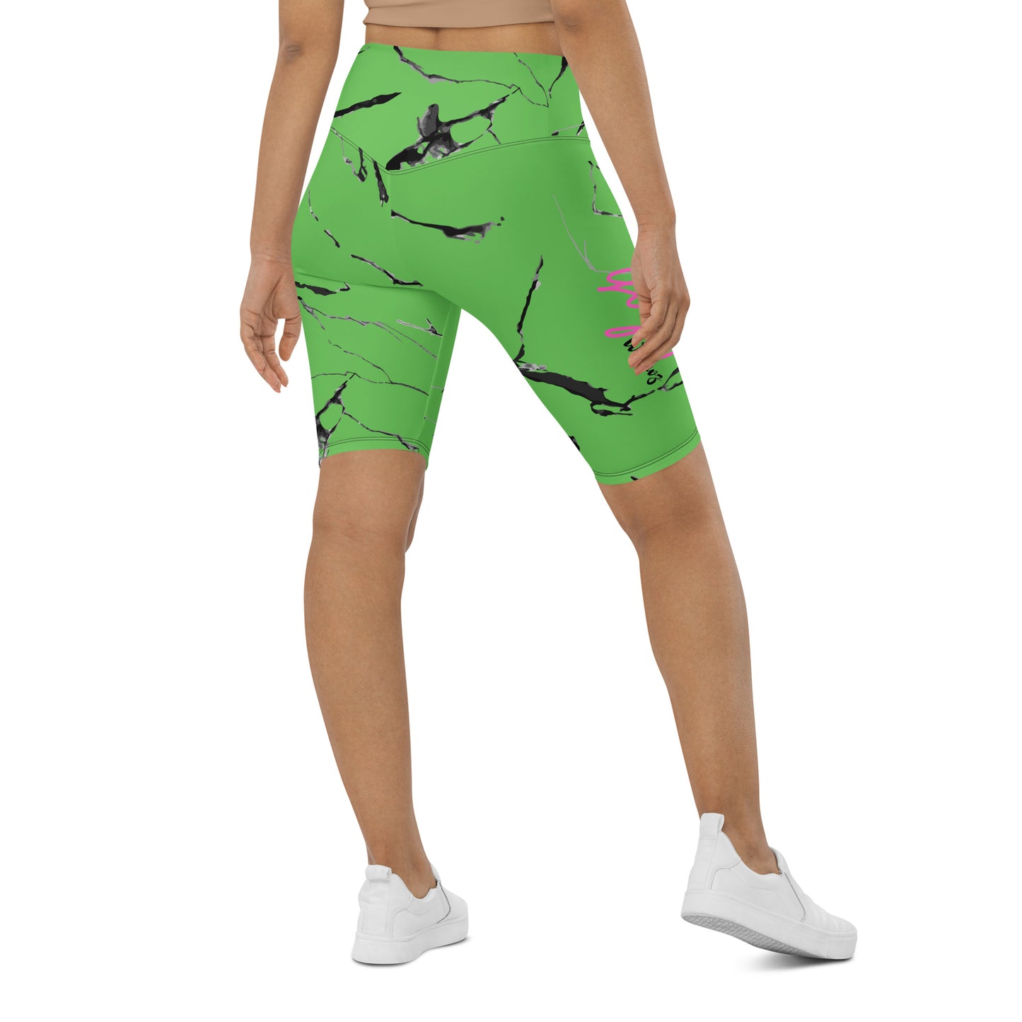 GymWidowz Biker Shorts - Green (Marble)