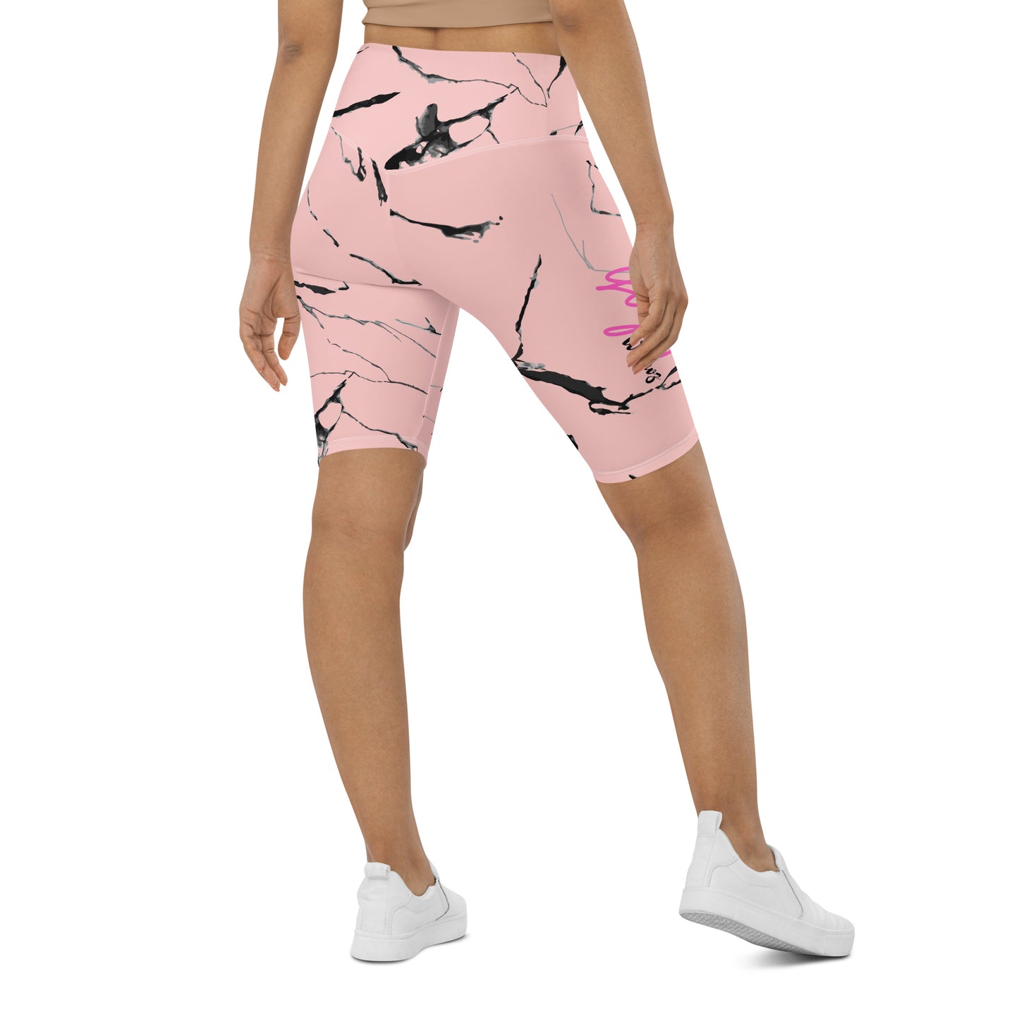 GymWidowz Biker Shorts - Pink (Marble)