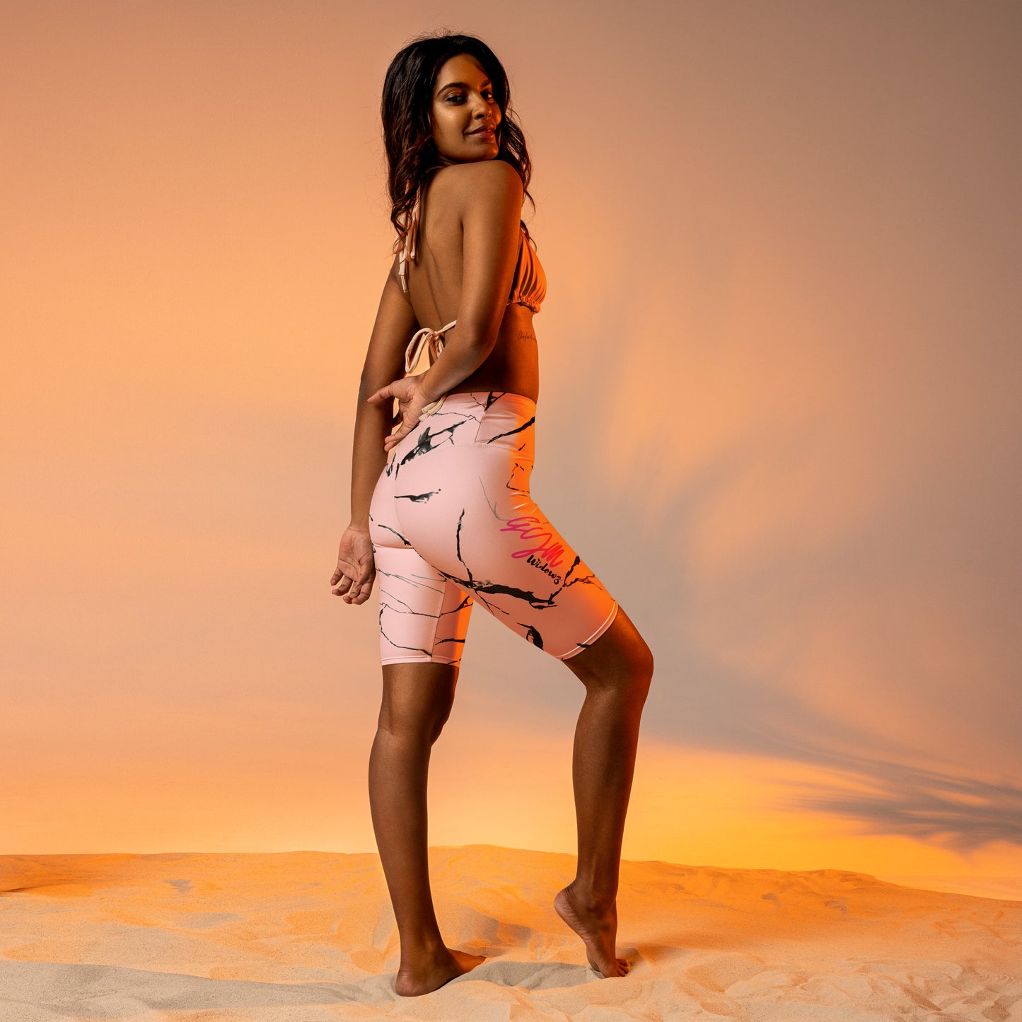 GymWidowz Biker Shorts - Pink (Marble)