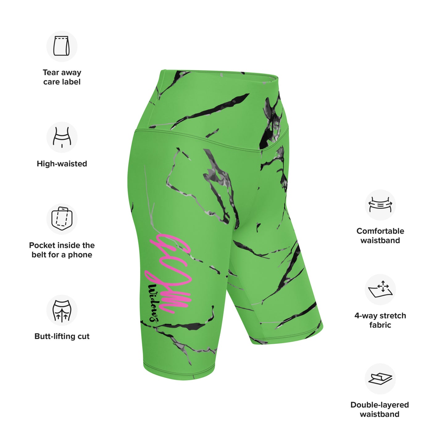 GymWidowz Biker Shorts - Green (Marble)