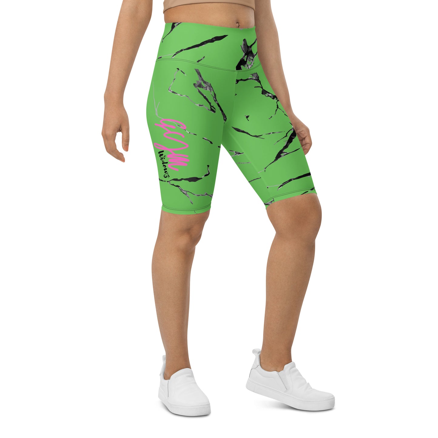 GymWidowz Biker Shorts - Green (Marble)
