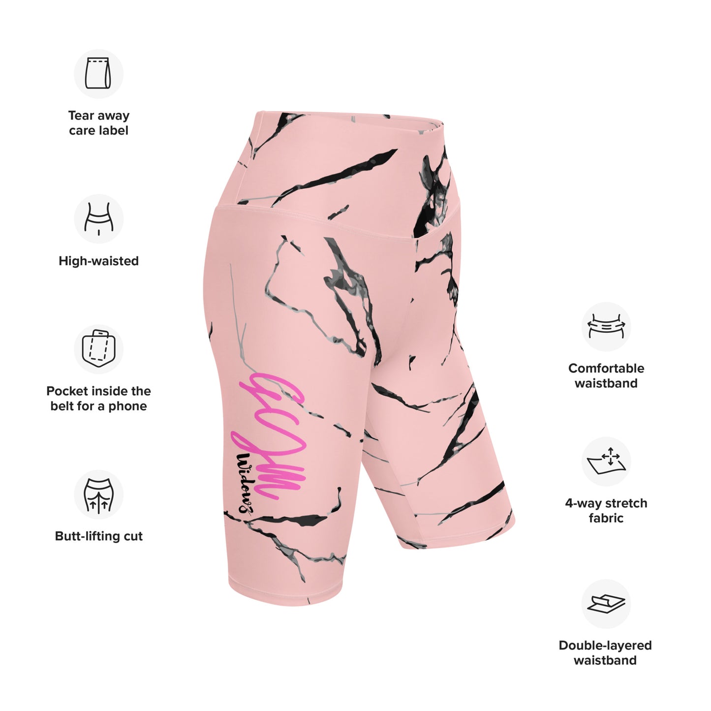 GymWidowz Biker Shorts - Pink (Marble)