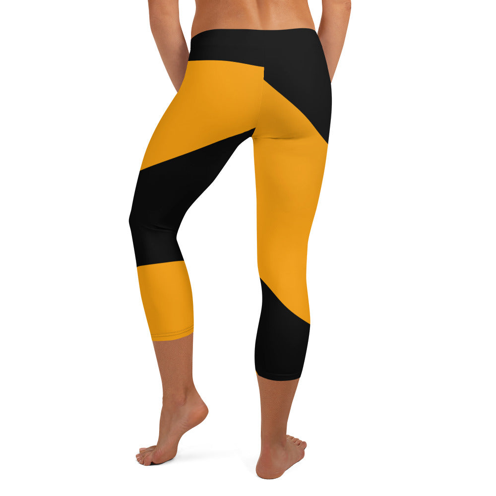 GymWidowz Capri Leggings - Abstract Yellow/Black