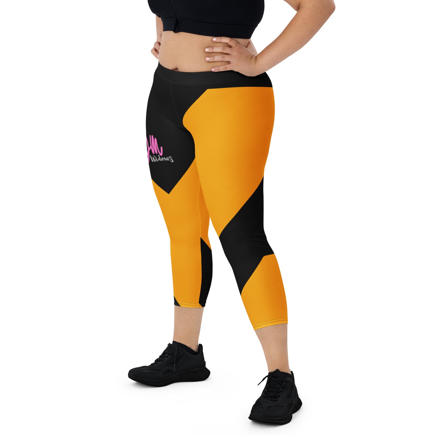 GymWidowz Capri Leggings - Abstract Yellow/Black