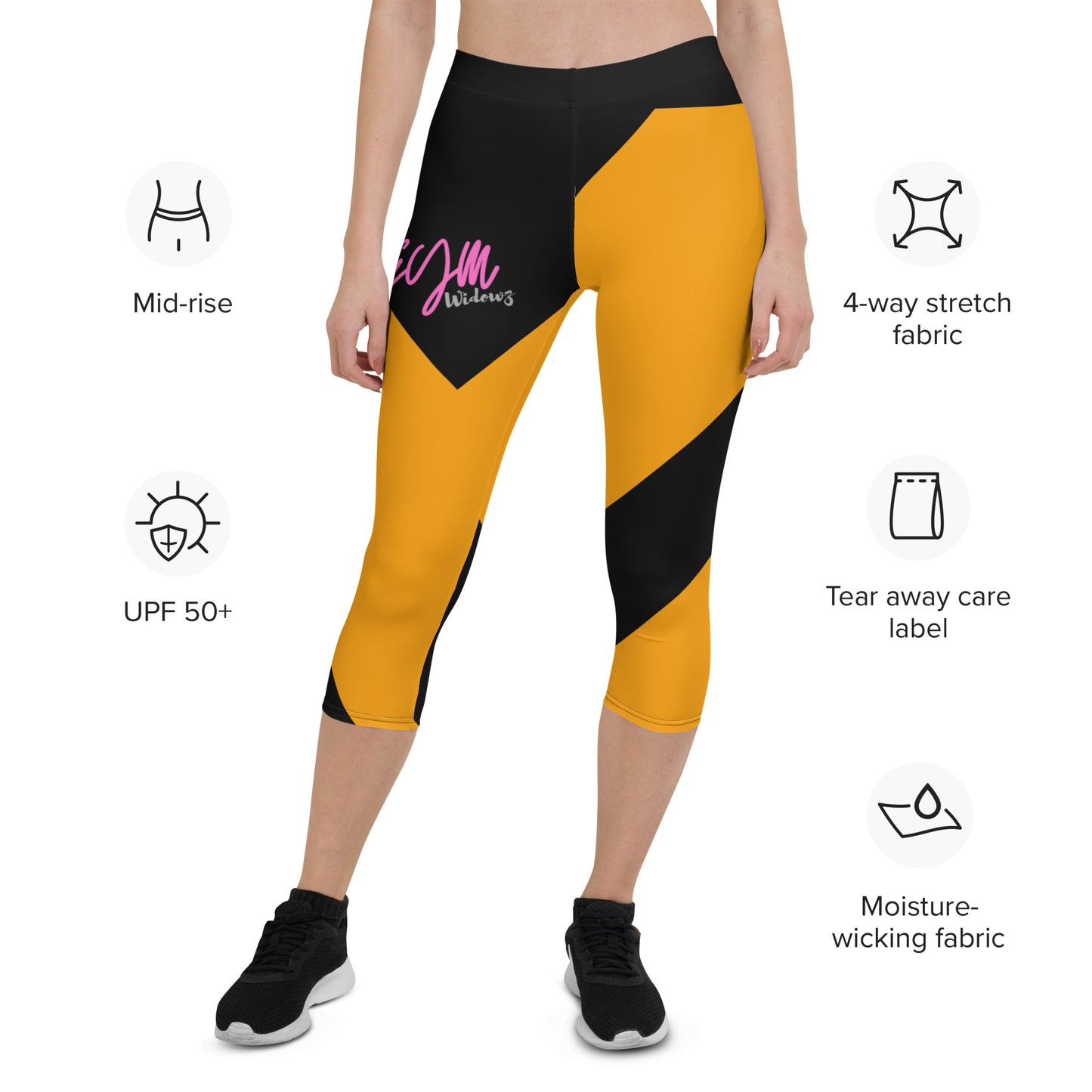 GymWidowz Capri Leggings - Abstract Yellow/Black