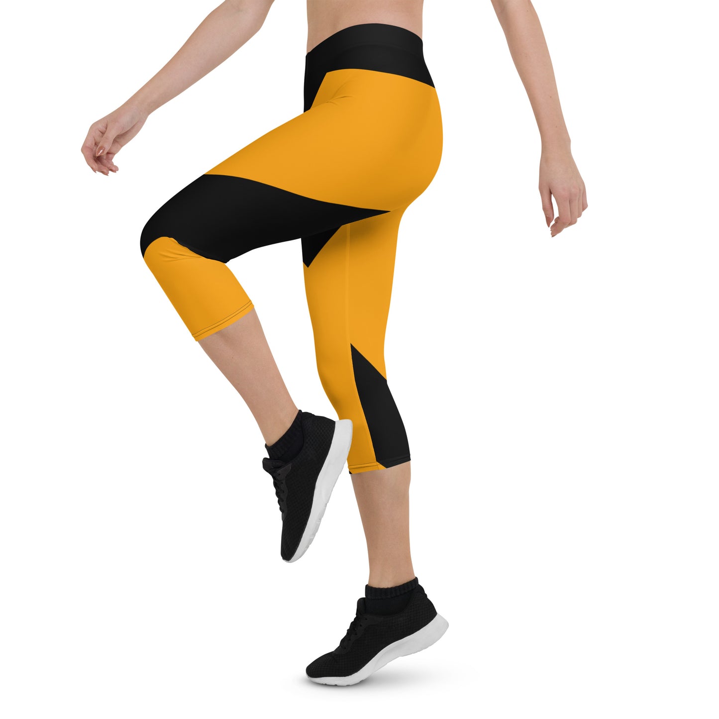GymWidowz Capri Leggings - Abstract Yellow/Black