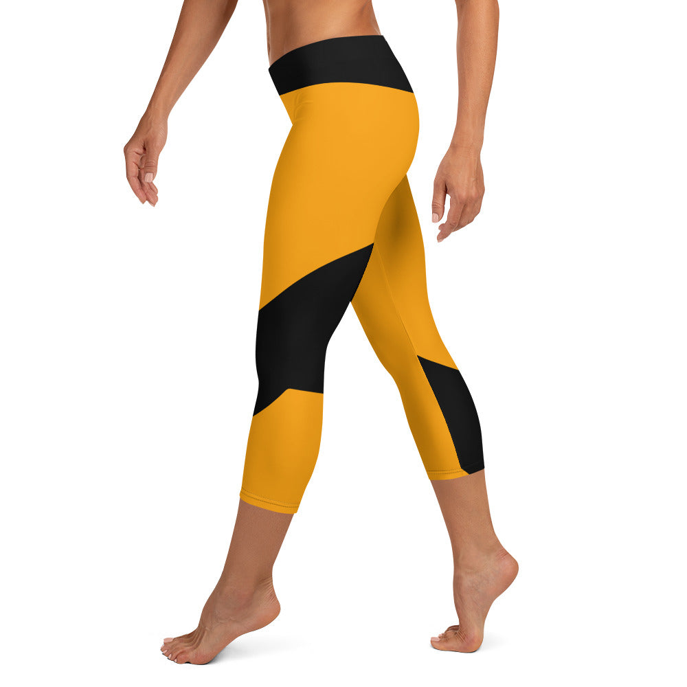 GymWidowz Capri Leggings - Abstract Yellow/Black