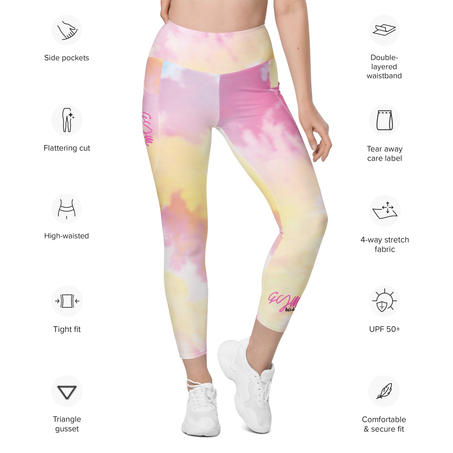 GymWidowz Leggings with pockets - Light Tie Dye