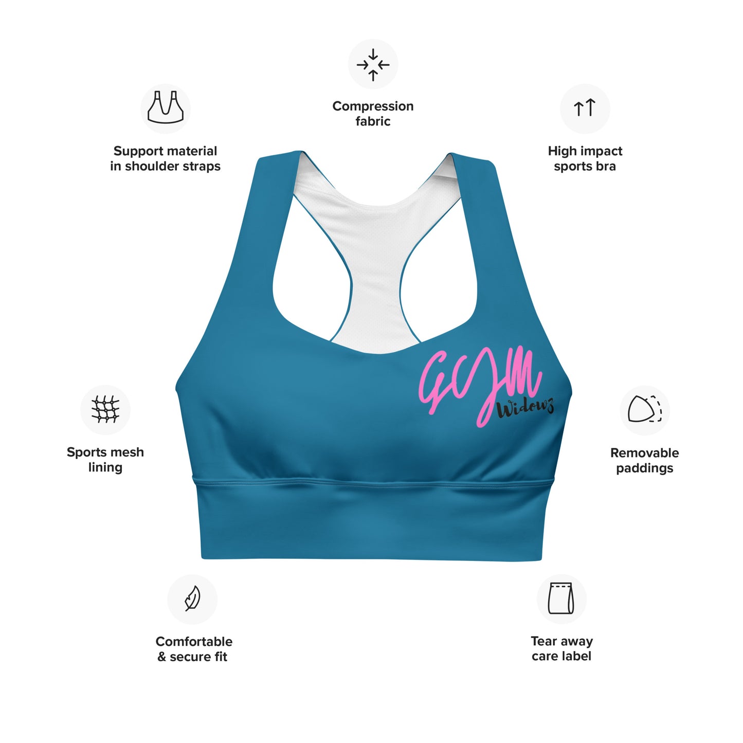 GymWidowz Longline sports bra - Cerulean Blue