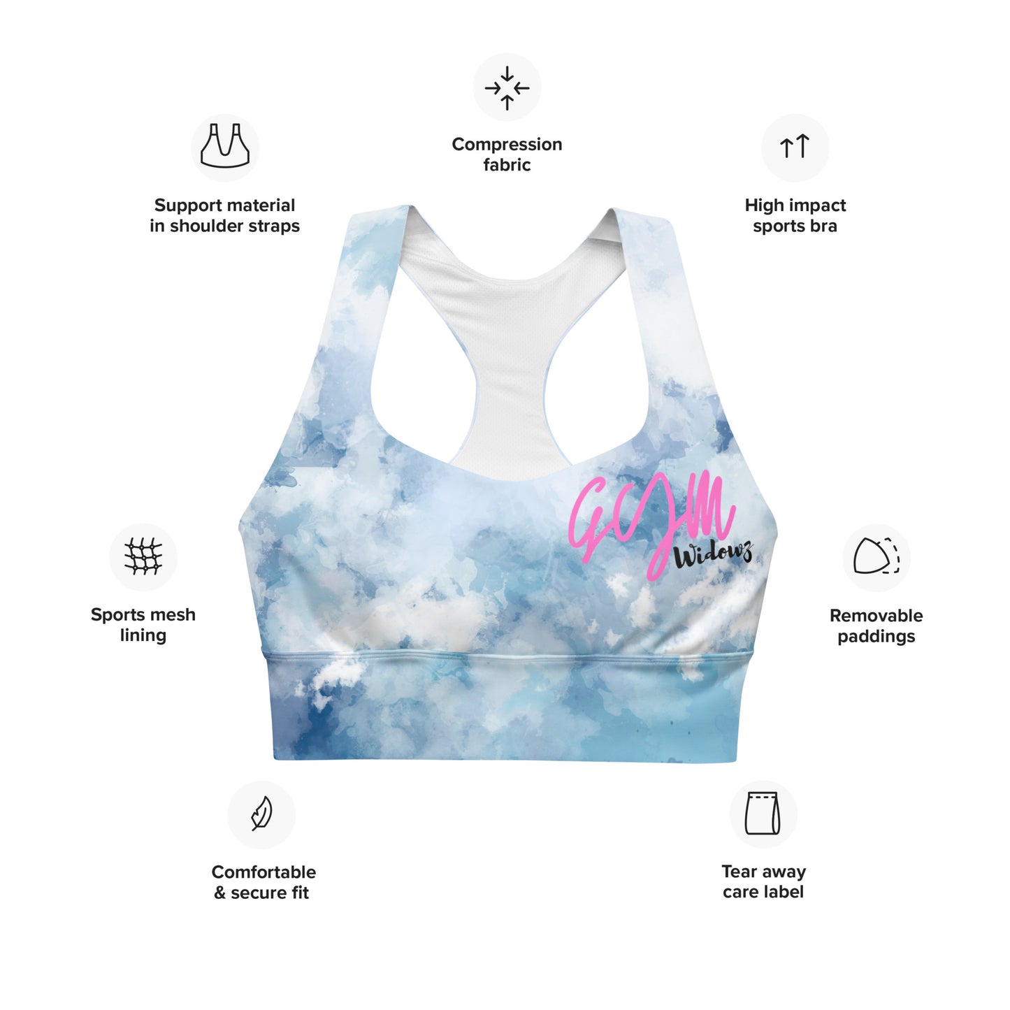 GymWidowz Longline sports bra - Watercolour