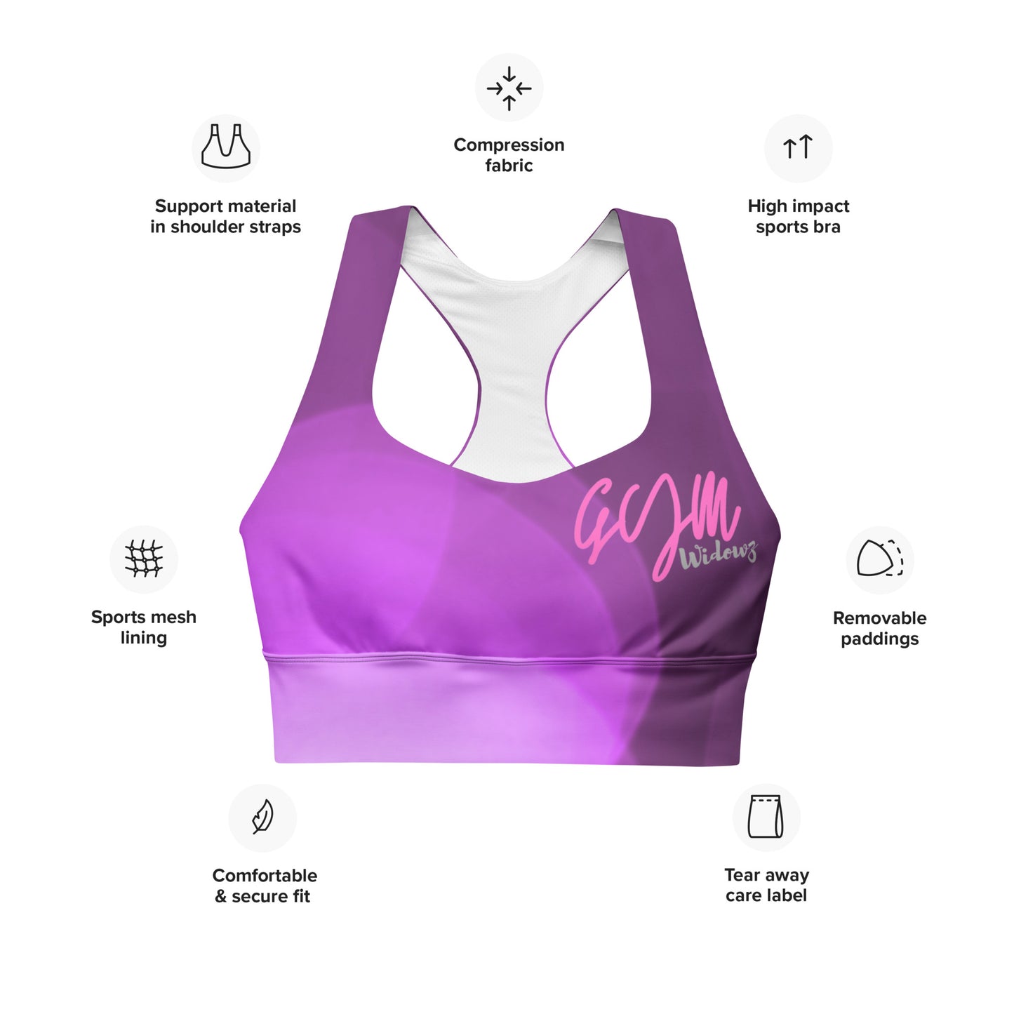 GymWidowz Longline sports bra - Shades of Purple