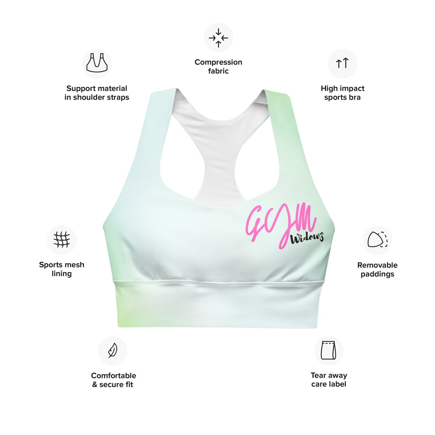 GymWidowz Longline sports bra - Hint of Mint