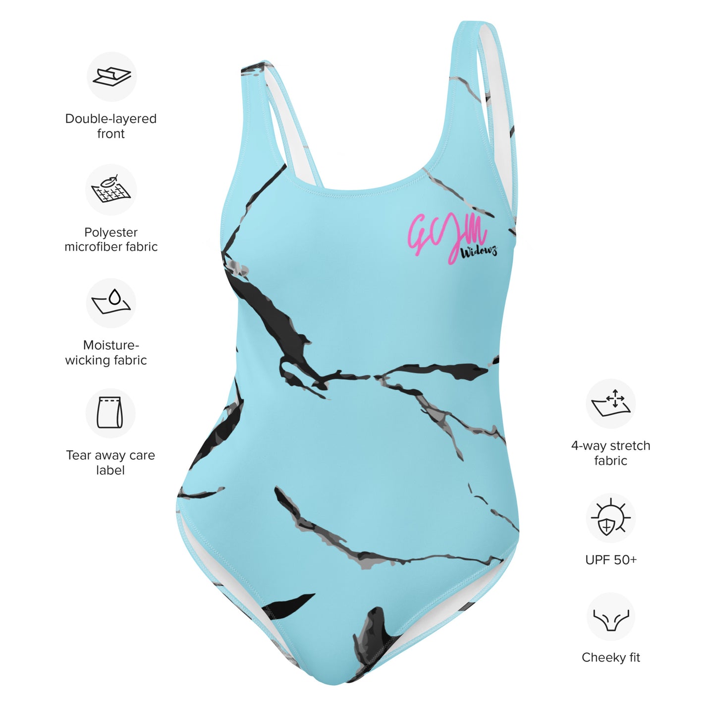 GymWidowz One-Piece Swimsuit - Light Blue (Marble)