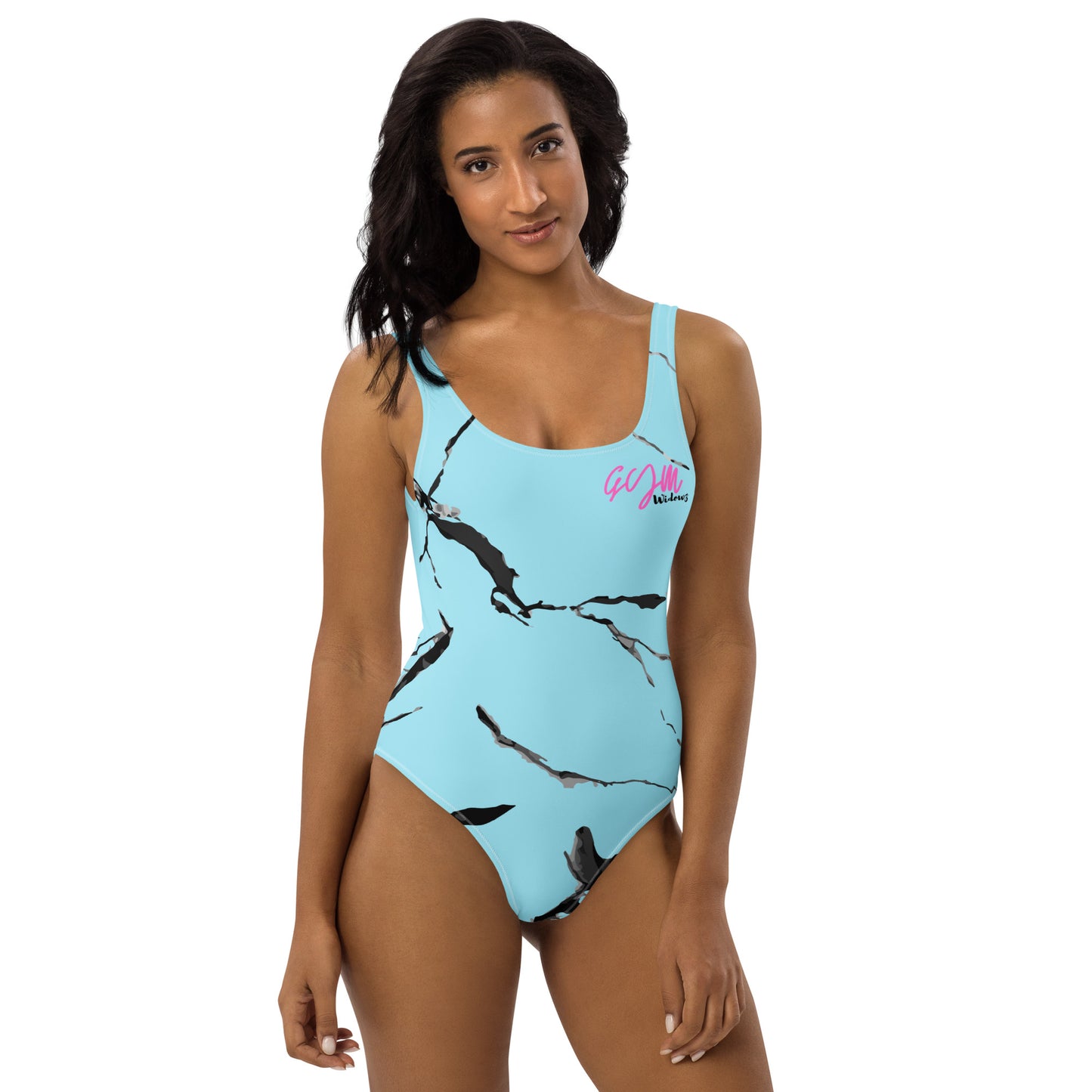 GymWidowz One-Piece Swimsuit - Light Blue (Marble)