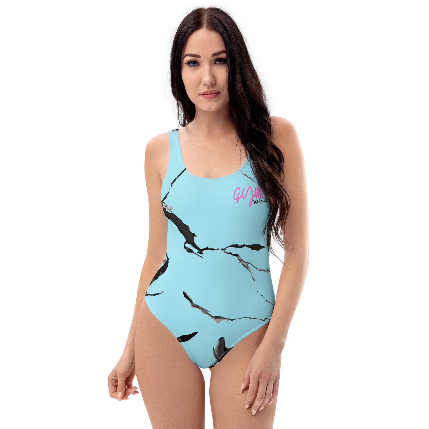 GymWidowz One-Piece Swimsuit - Light Blue (Marble)