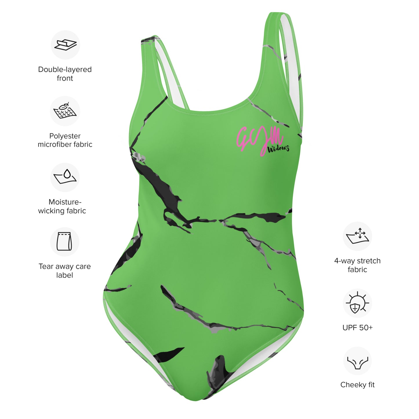 GymWidowz One-Piece Swimsuit - Green (Marble)