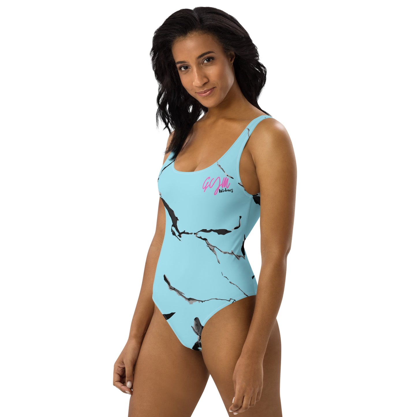 GymWidowz One-Piece Swimsuit - Light Blue (Marble)