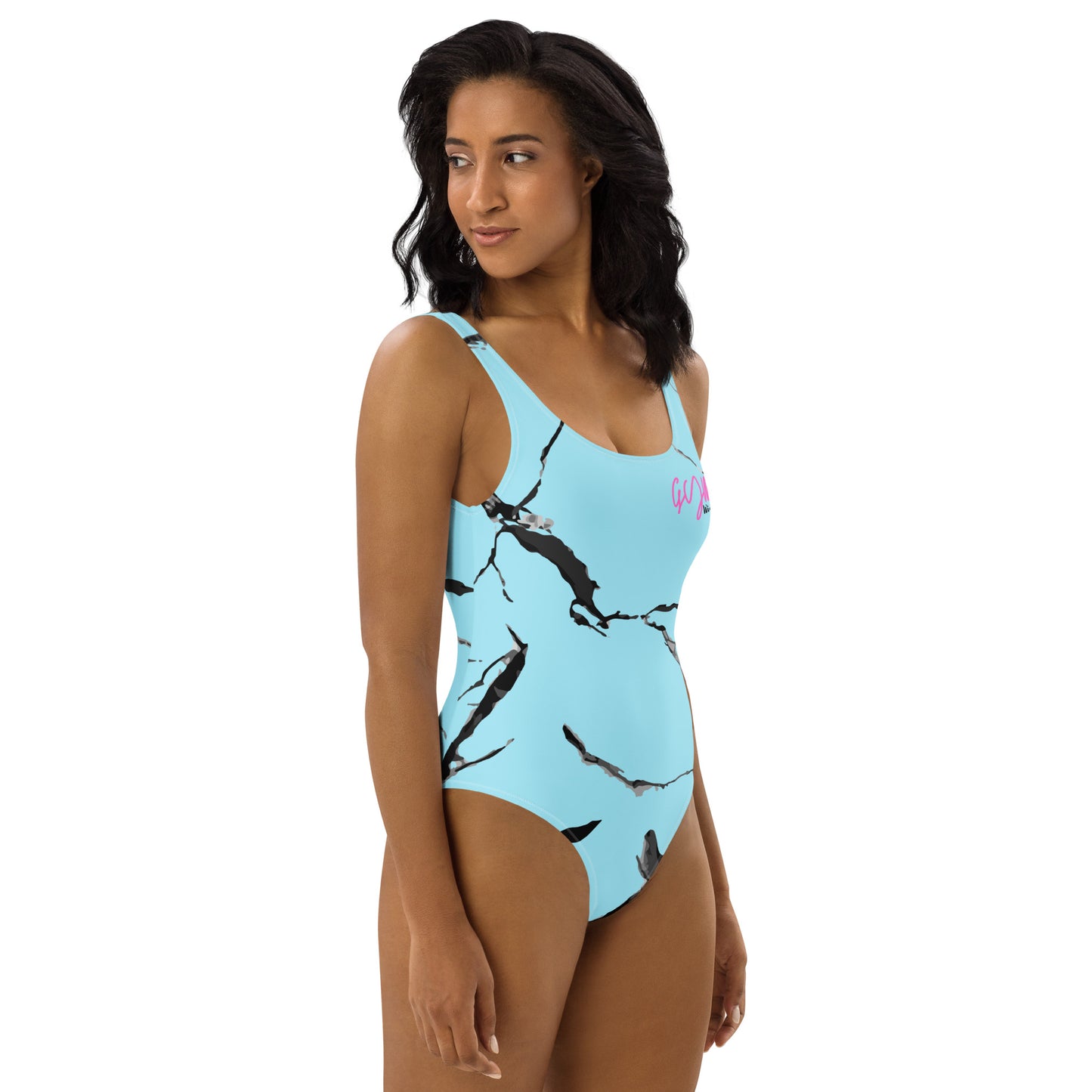 GymWidowz One-Piece Swimsuit - Light Blue (Marble)