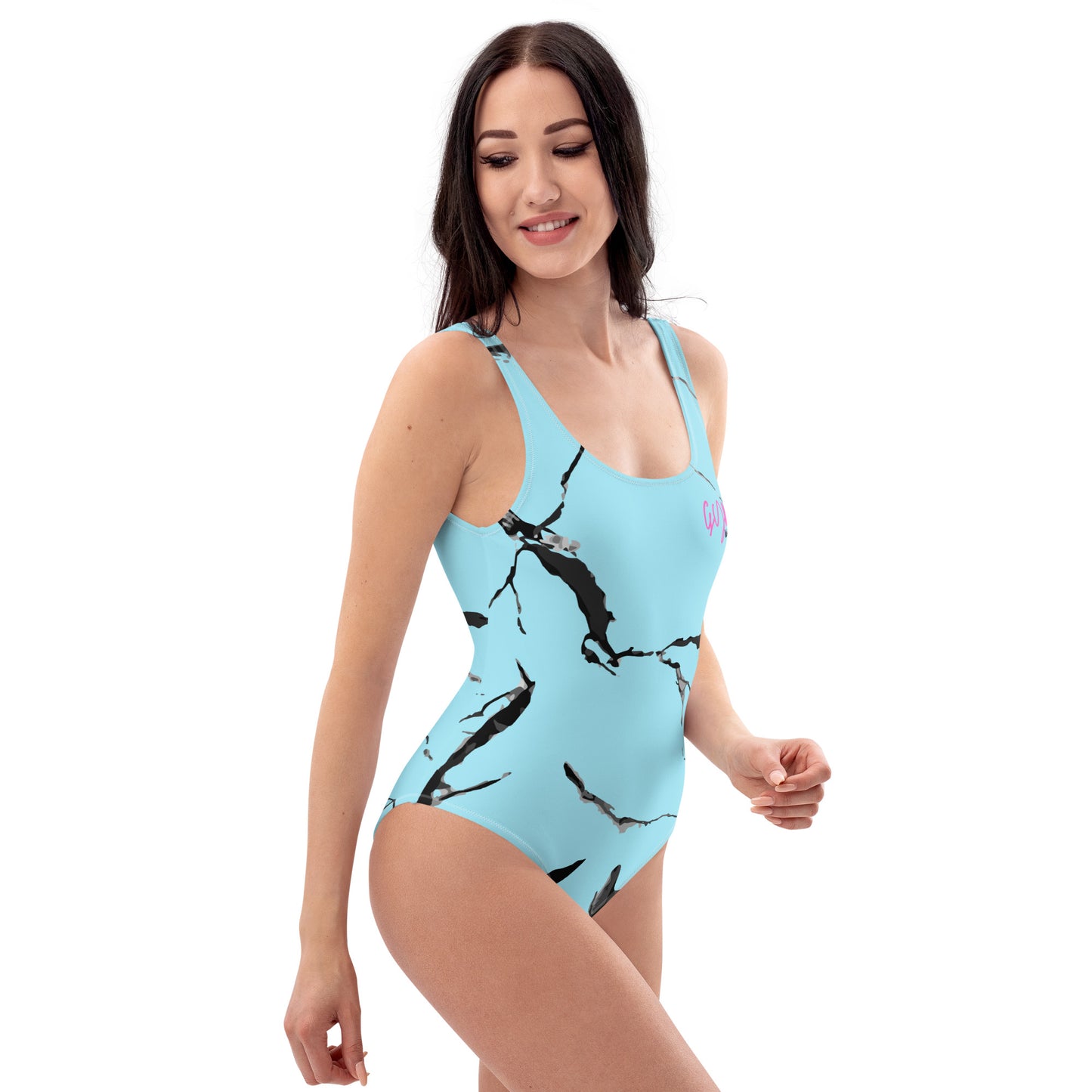 GymWidowz One-Piece Swimsuit - Light Blue (Marble)