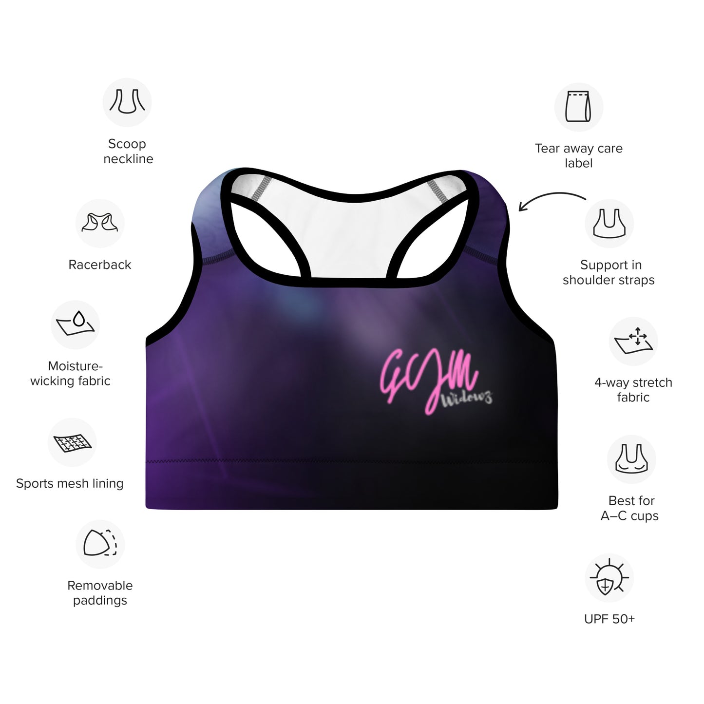 GymWidowz Padded Sports Bra - Purple Nebula