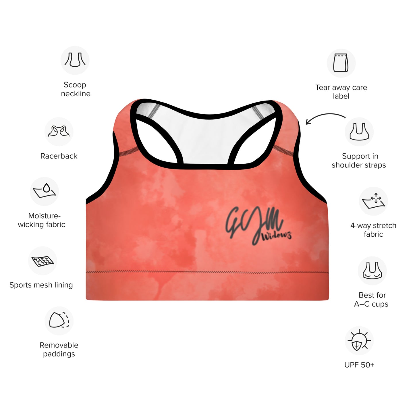 GymWidowz Padded Sports Bra - Coral