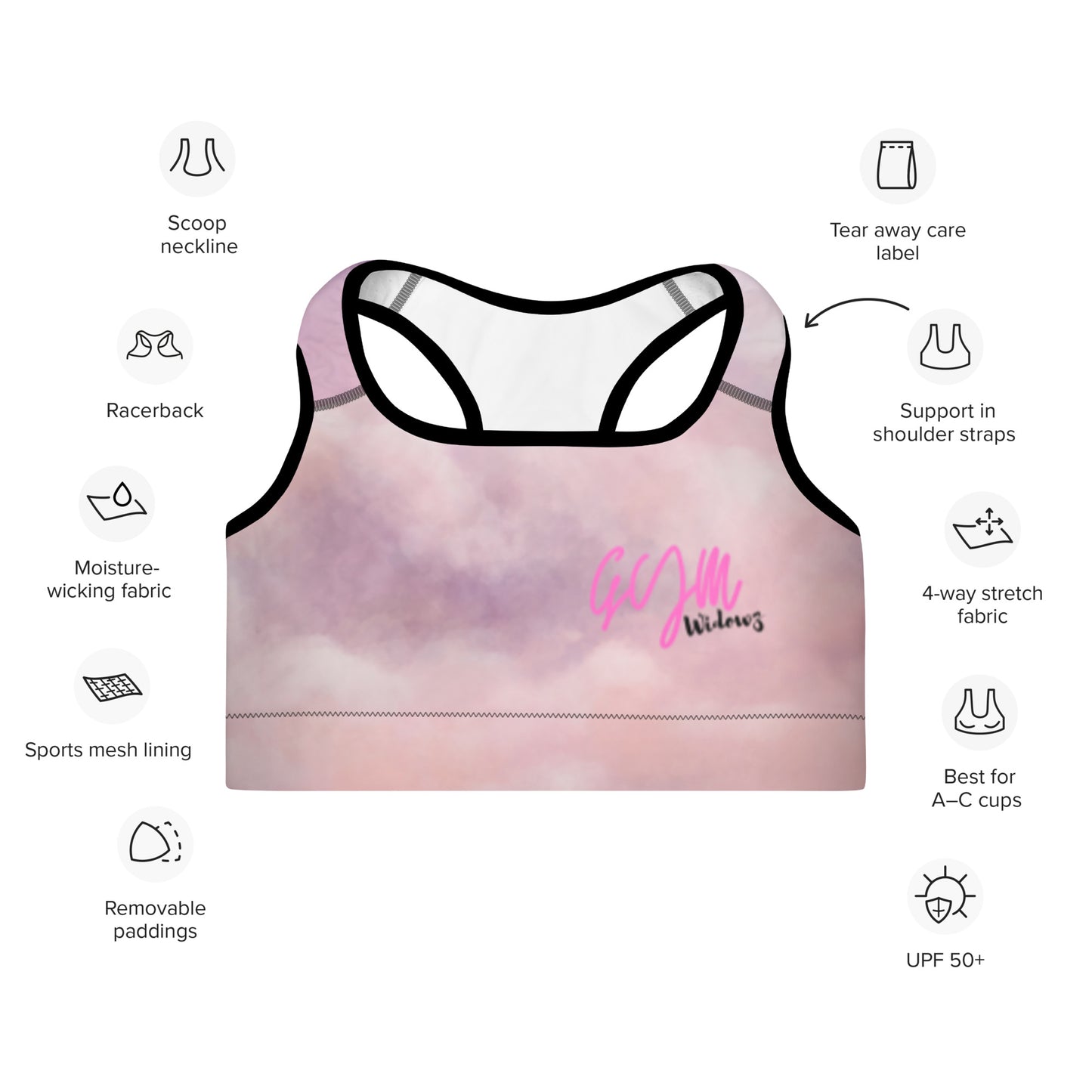 GymWidowz Padded Sports Bra - Clouds