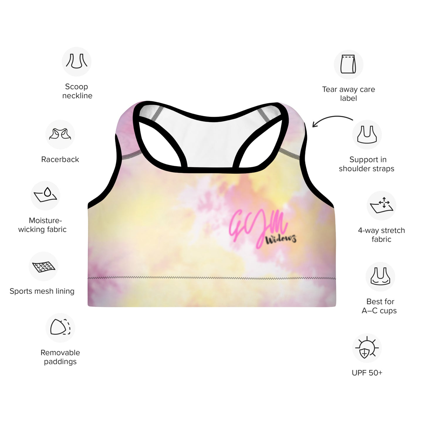 GymWidowz Padded Sports Bra - Light Tie Dye