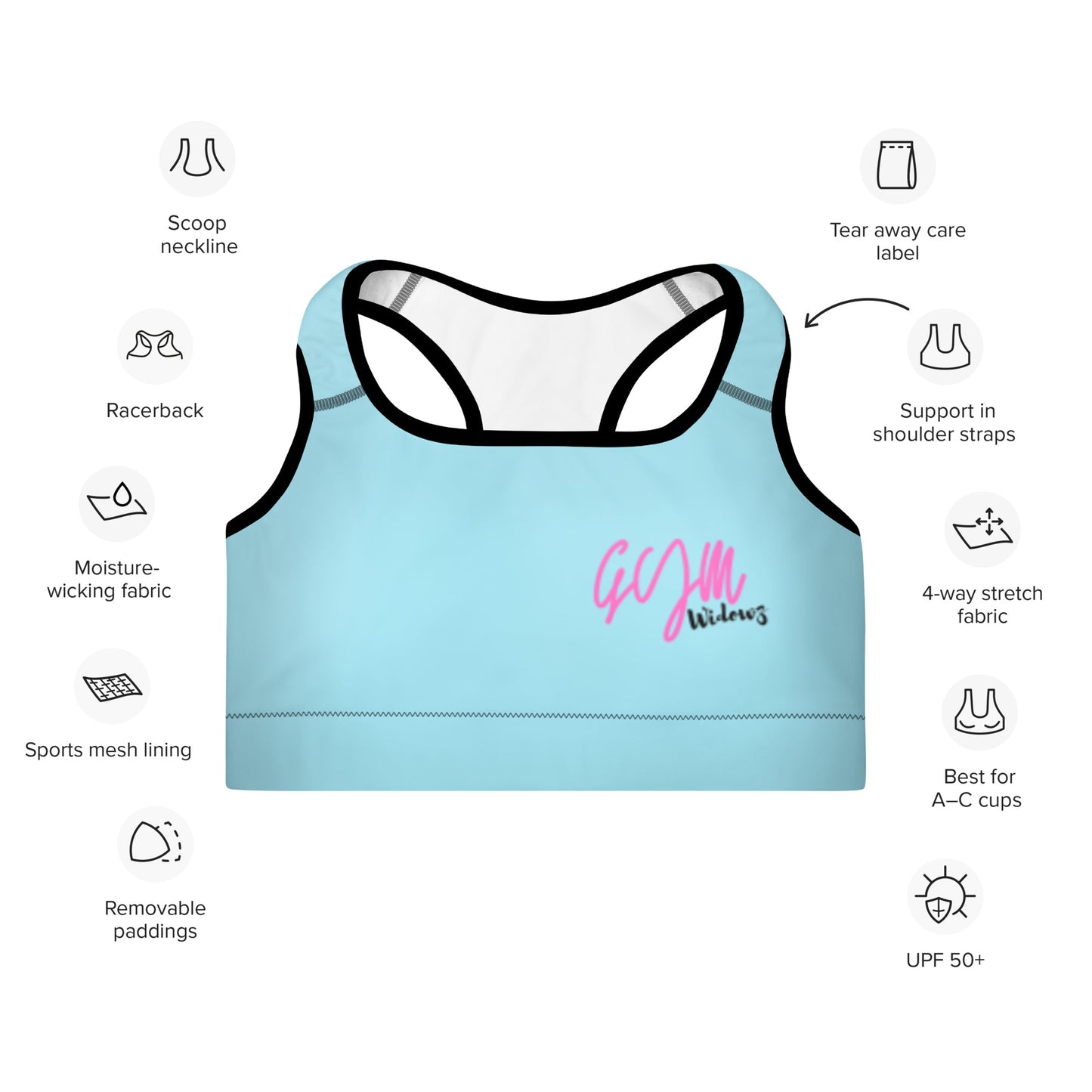 GymWidowz Padded Sports Bra - Light Blue