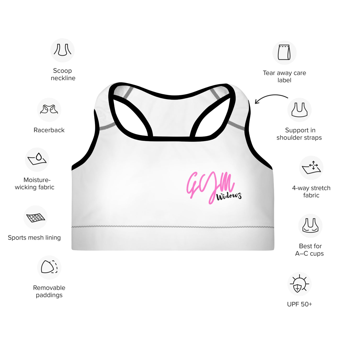 GymWidowz Padded Sports Bra - White