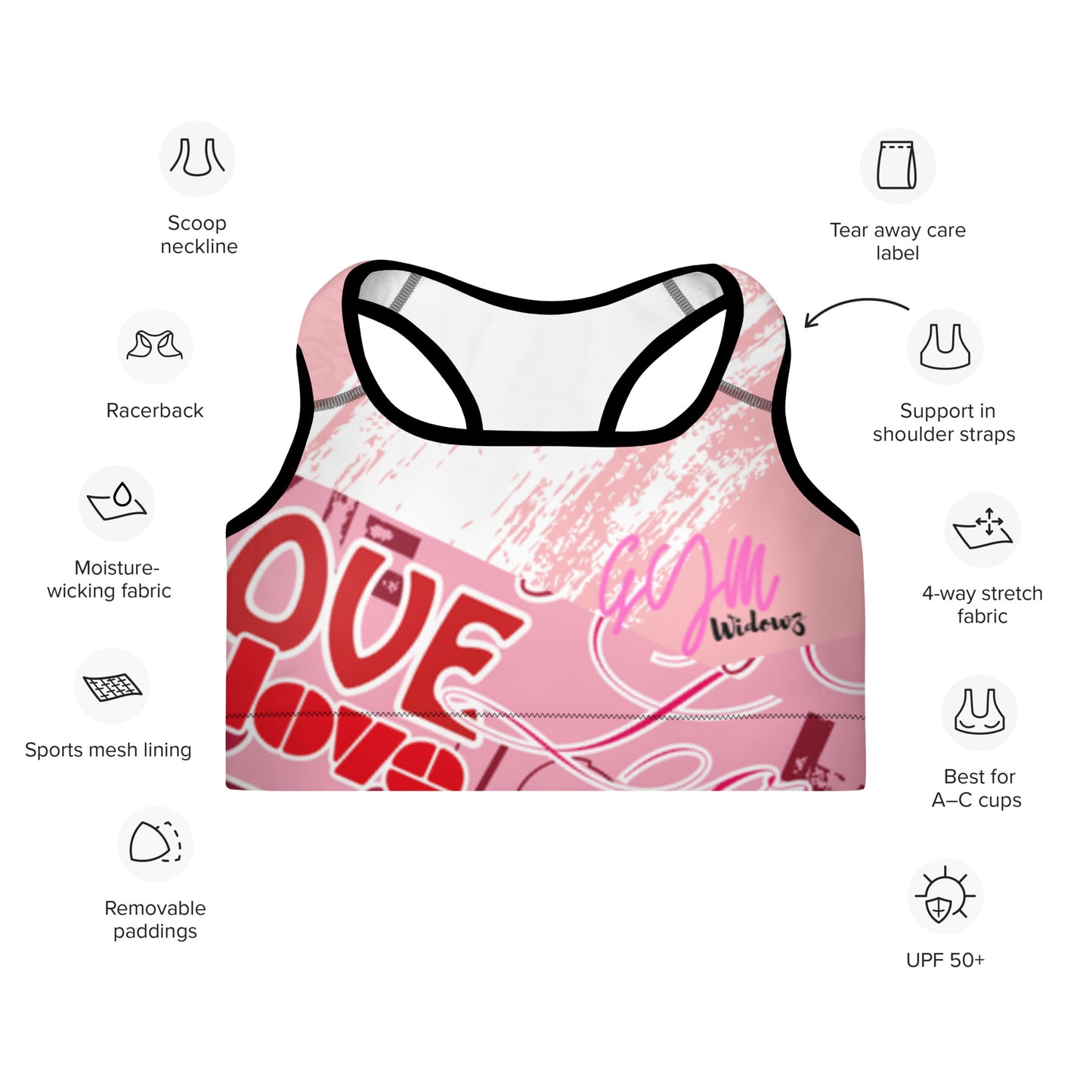 GymWidowz Padded Sports Bra - Love Collection