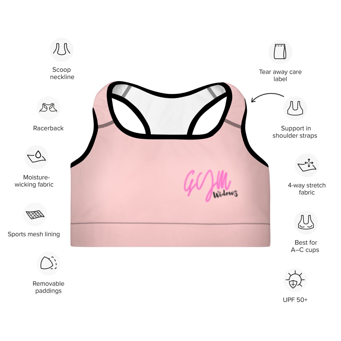 GymWidowz Padded Sports Bra - Pink