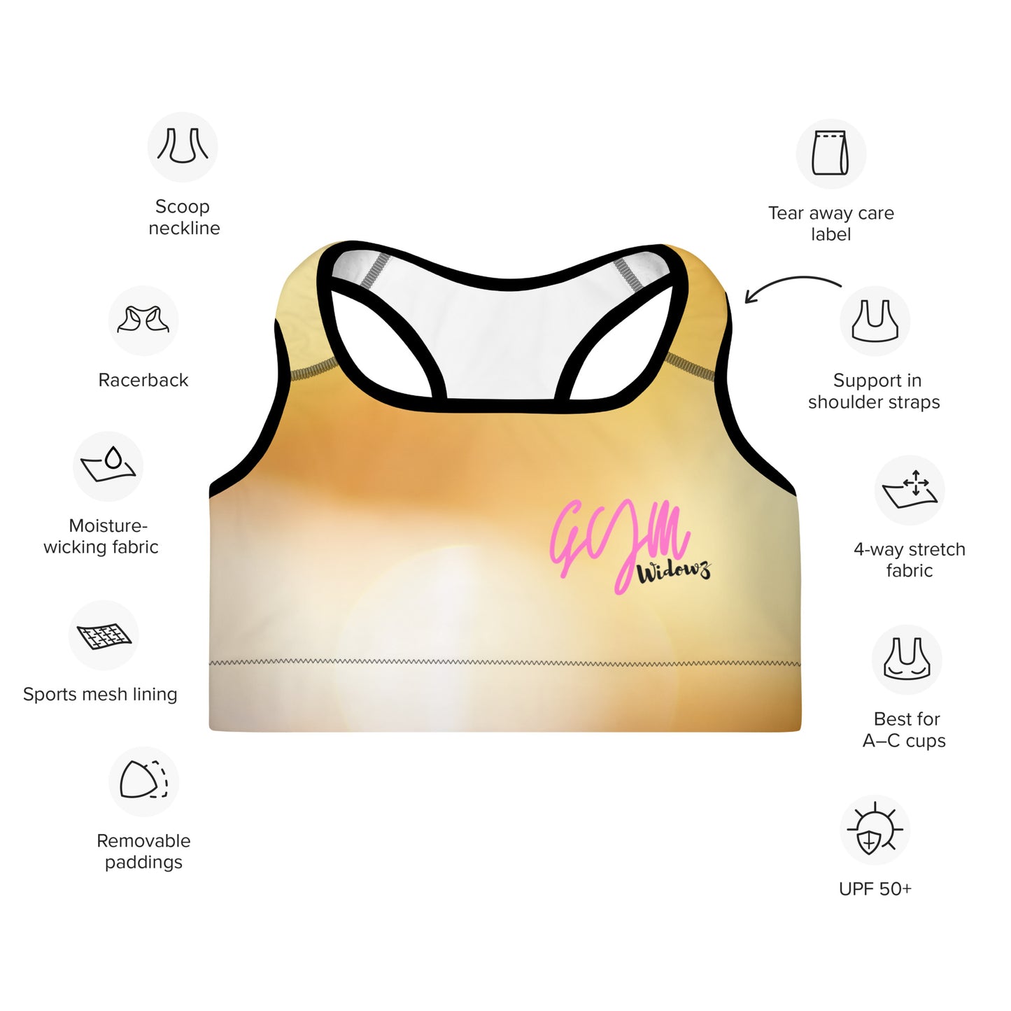 GymWidowz Padded Sports Bra - Morning Sunrise