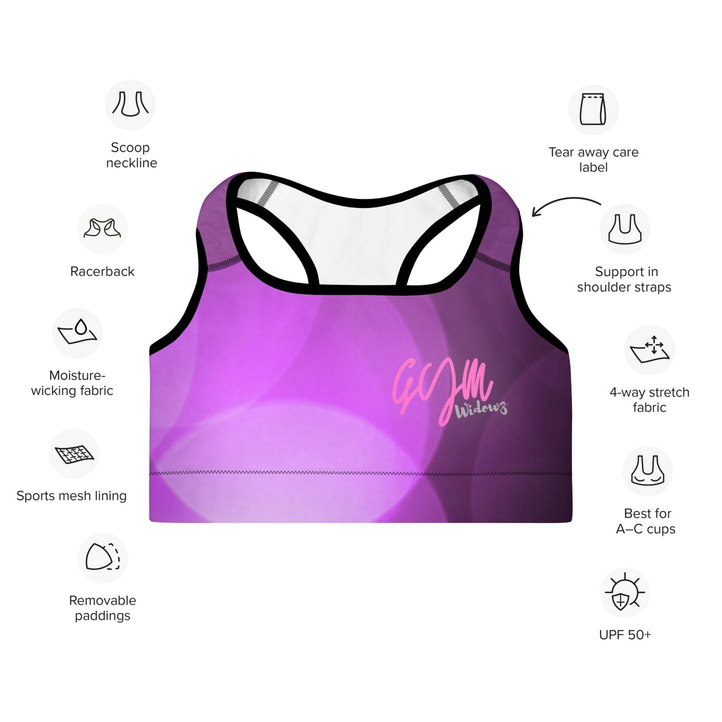 GymWidowz Padded Sports Bra - Shades of Purple