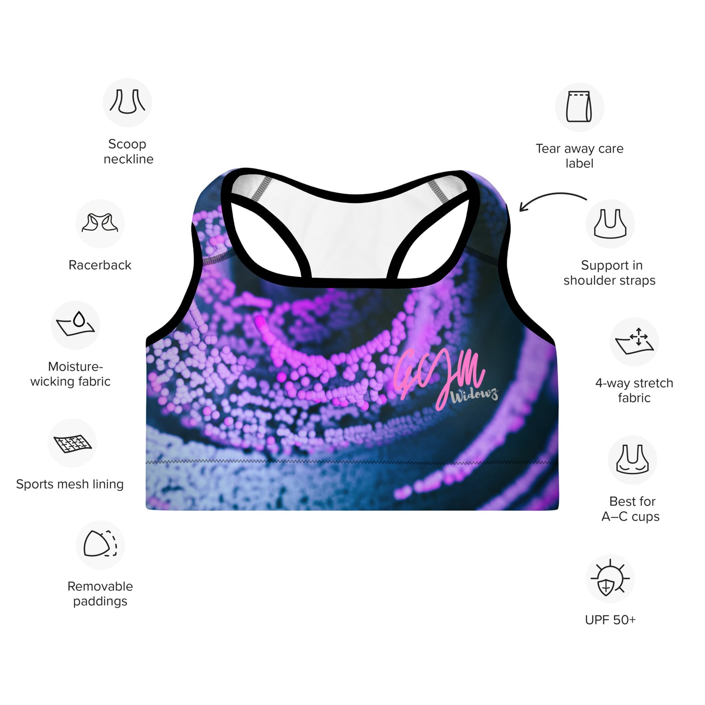 GymWidowz Padded Sports Bra - Purple Swirl