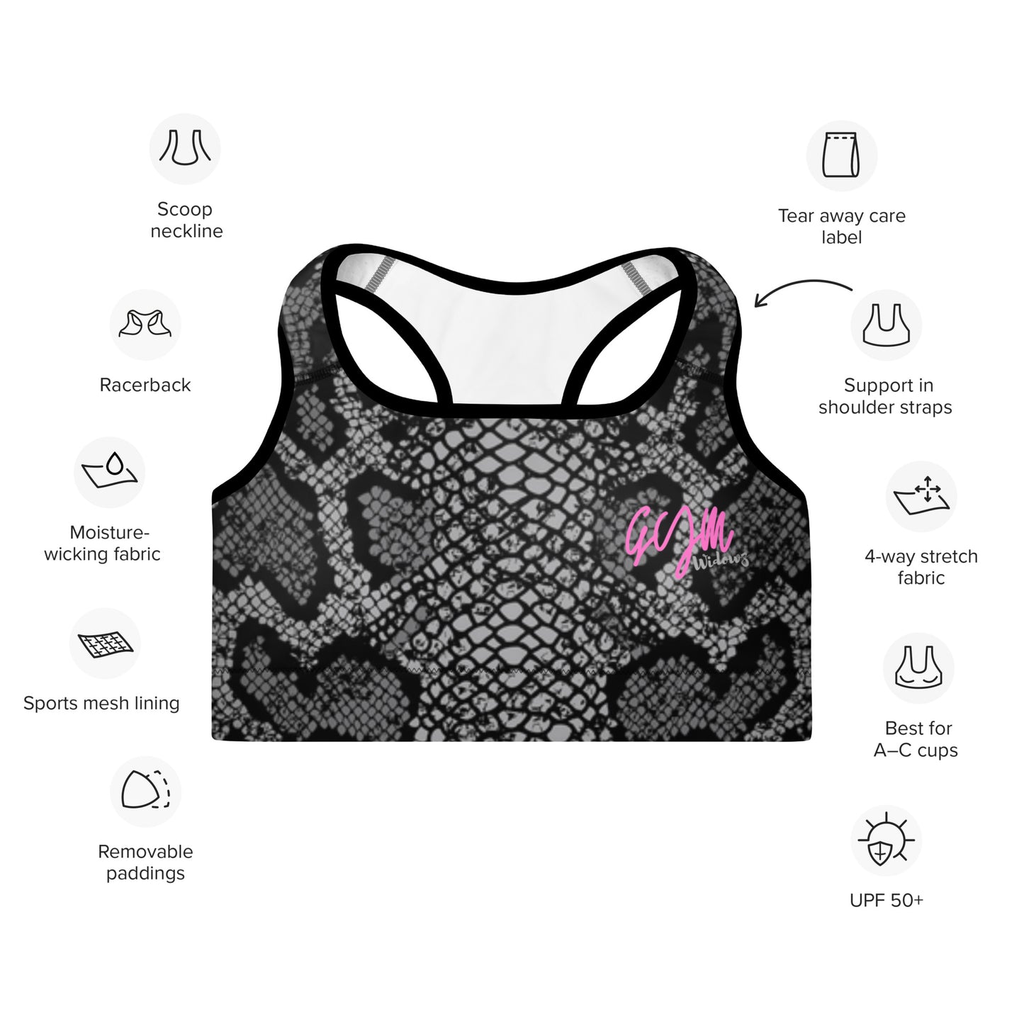 GymWidowz Padded Sports Bra - Snakeskin