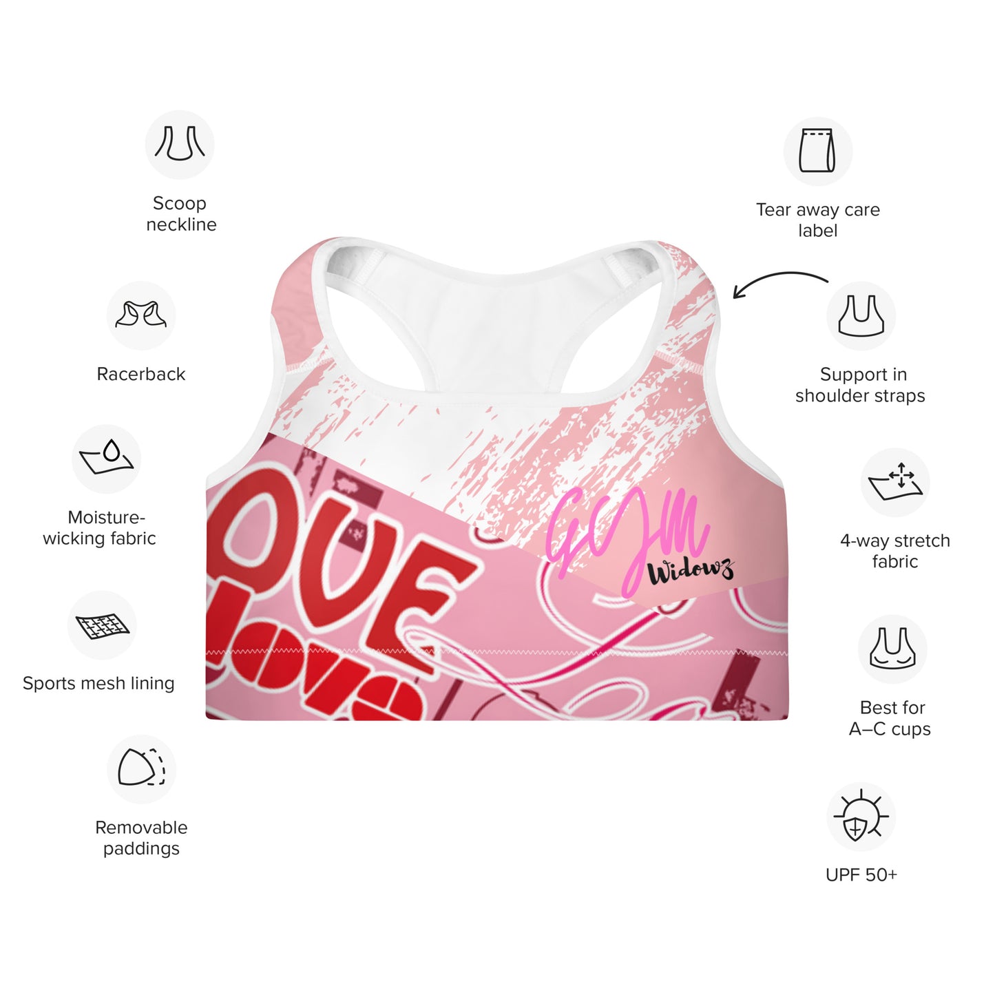 GymWidowz Padded Sports Bra - Love Collection