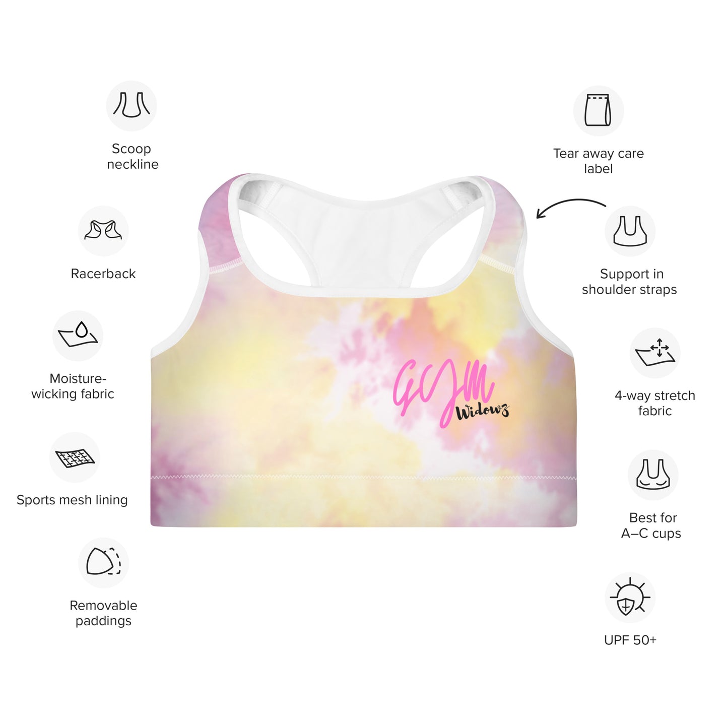 GymWidowz Padded Sports Bra - Light Tie Dye