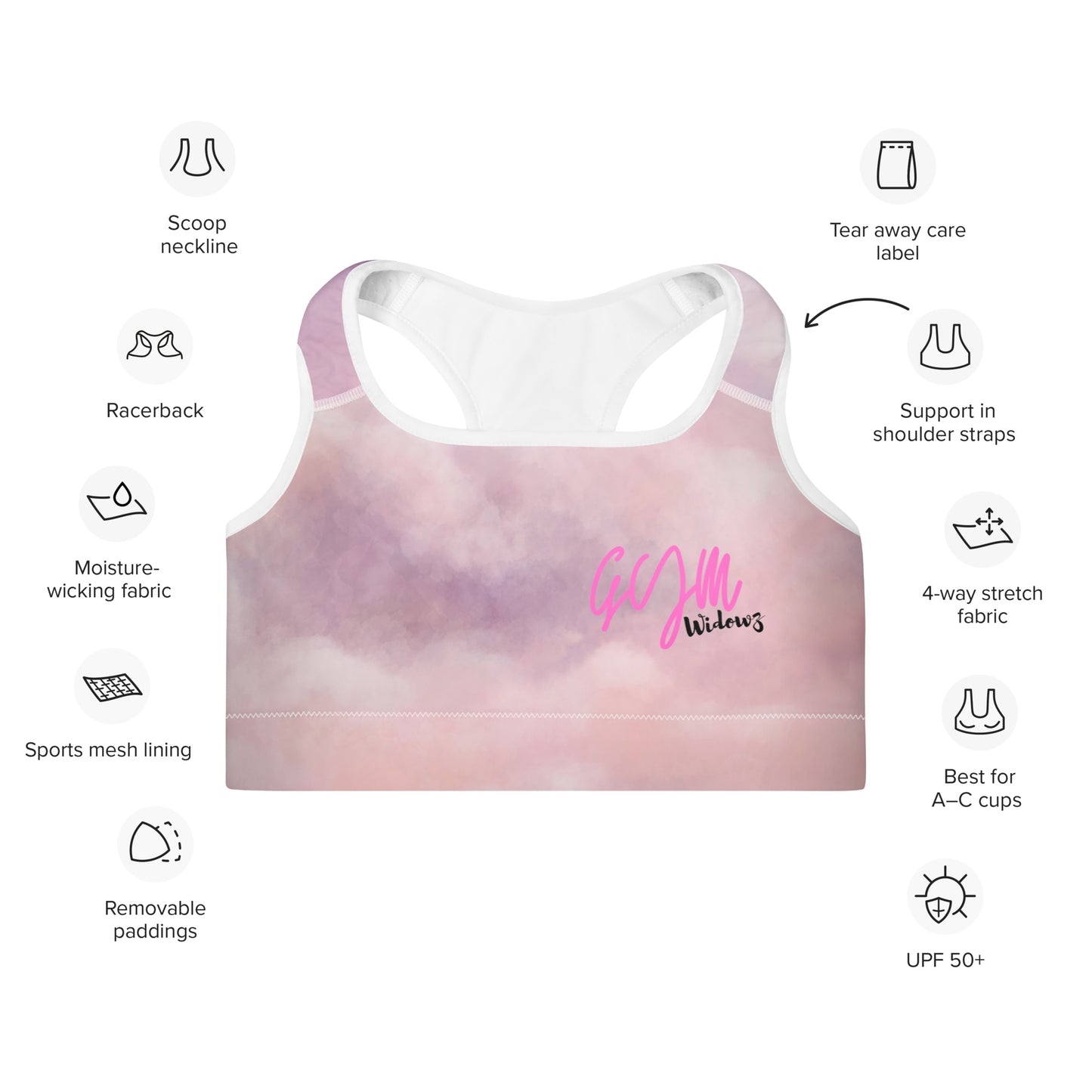 GymWidowz Padded Sports Bra - Clouds