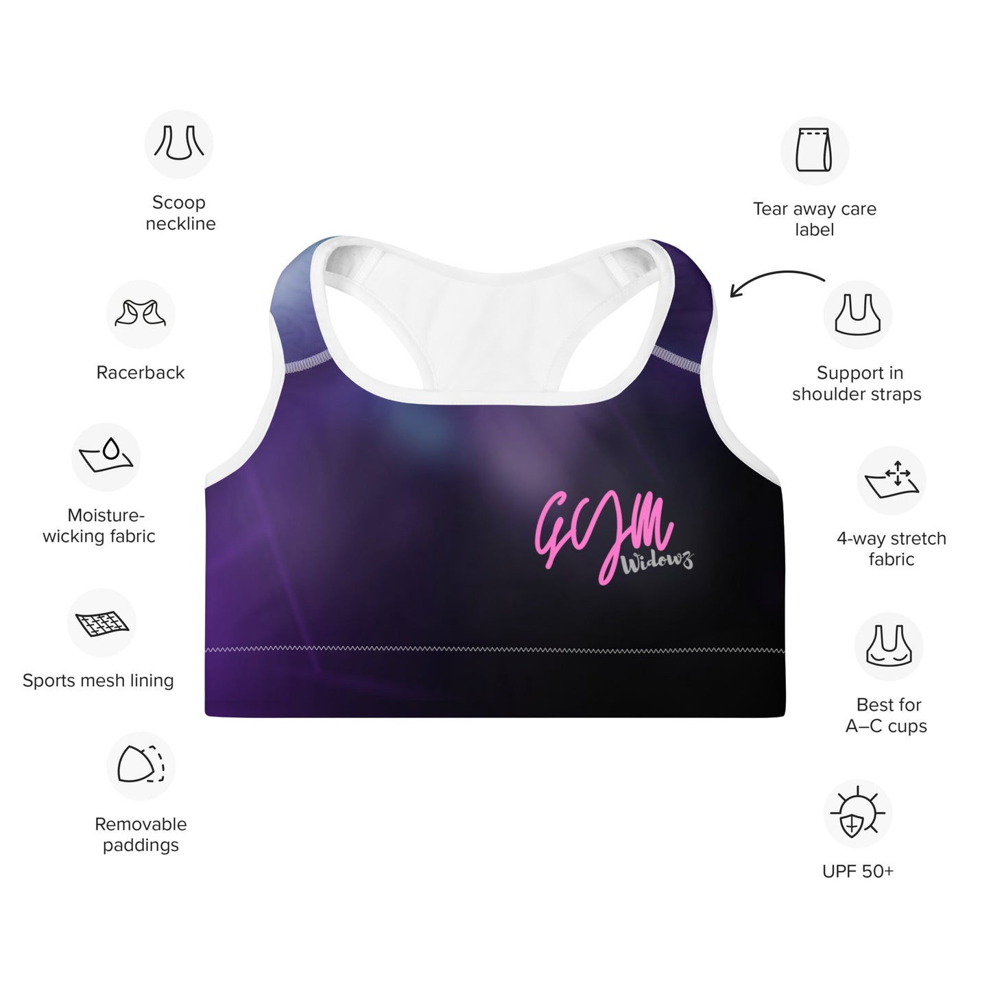 GymWidowz Padded Sports Bra - Purple Nebula