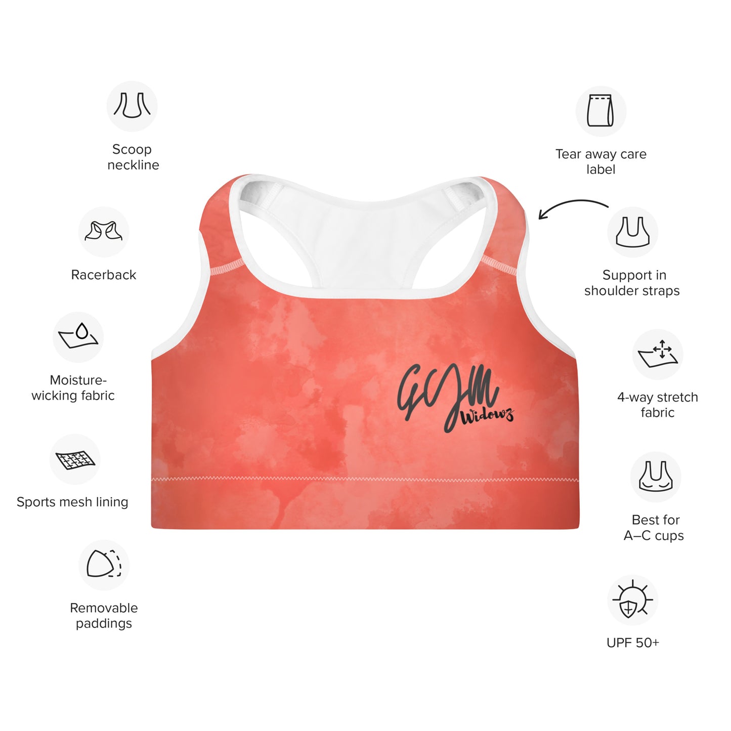 GymWidowz Padded Sports Bra - Coral