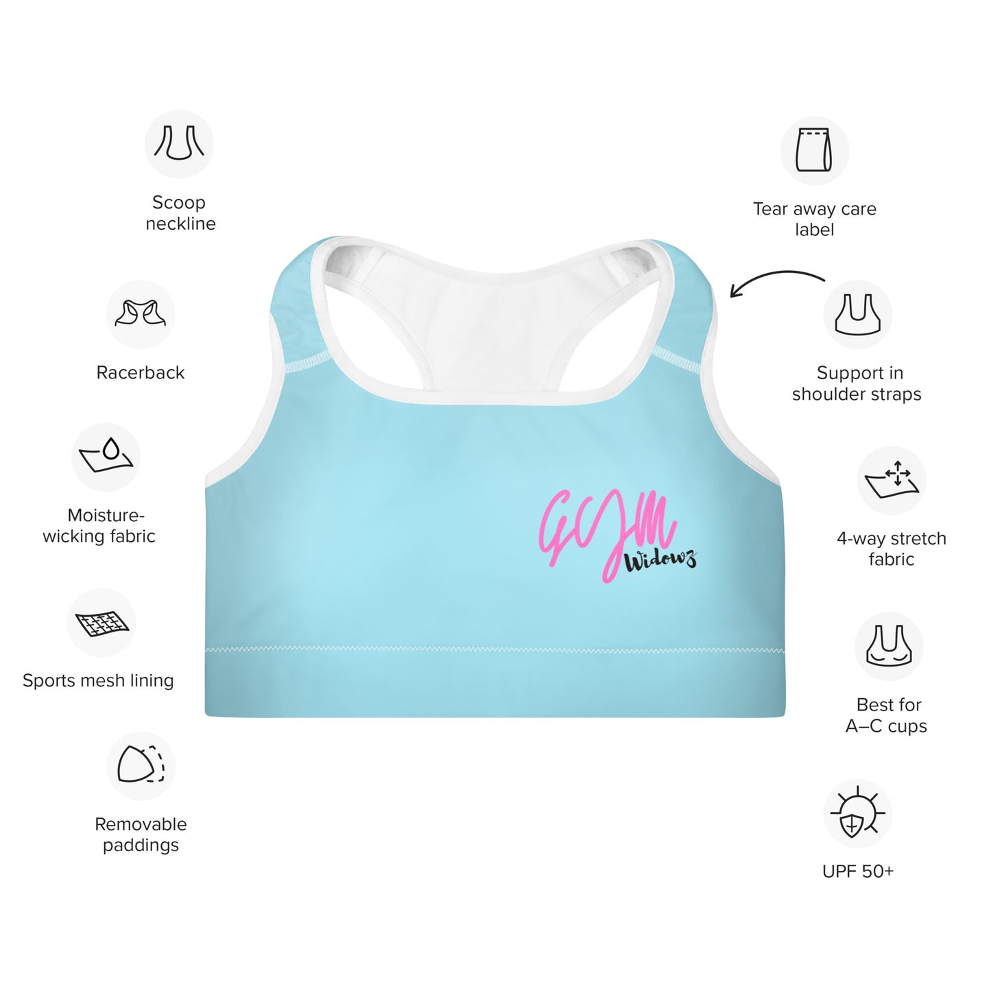 GymWidowz Padded Sports Bra - Light Blue