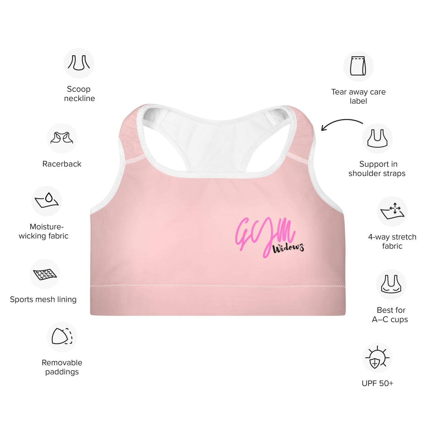GymWidowz Padded Sports Bra - Pink