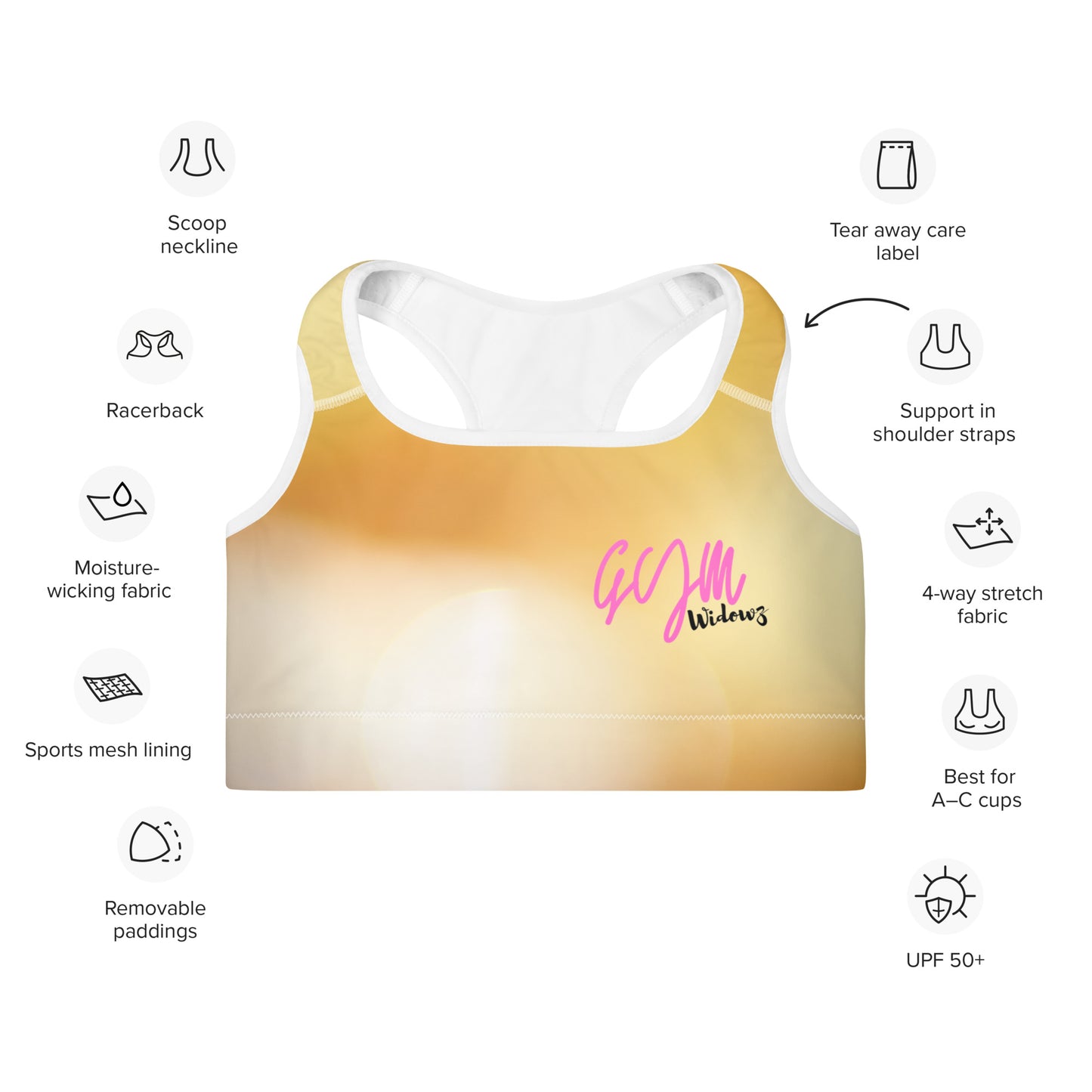 GymWidowz Padded Sports Bra - Morning Sunrise