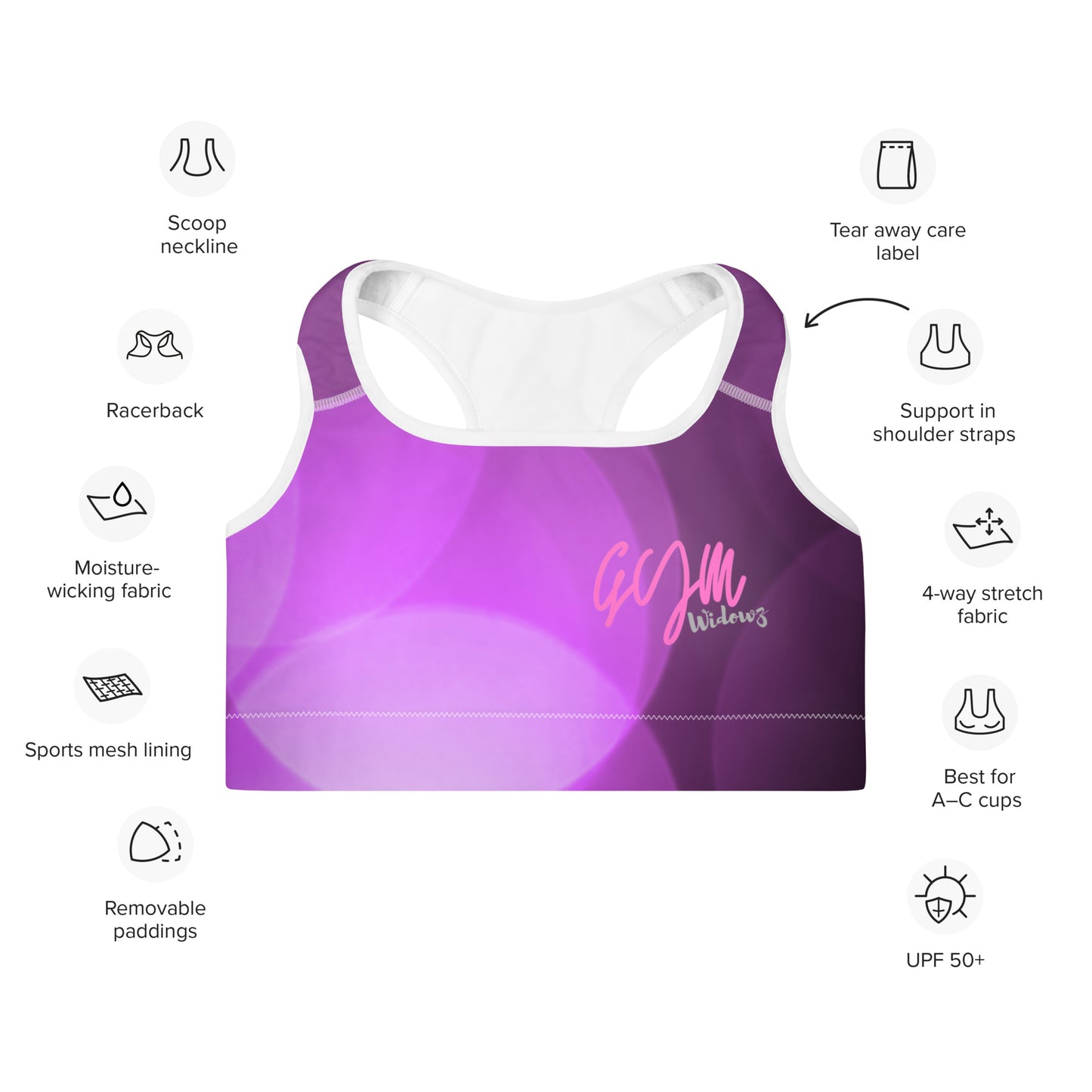 GymWidowz Padded Sports Bra - Shades of Purple