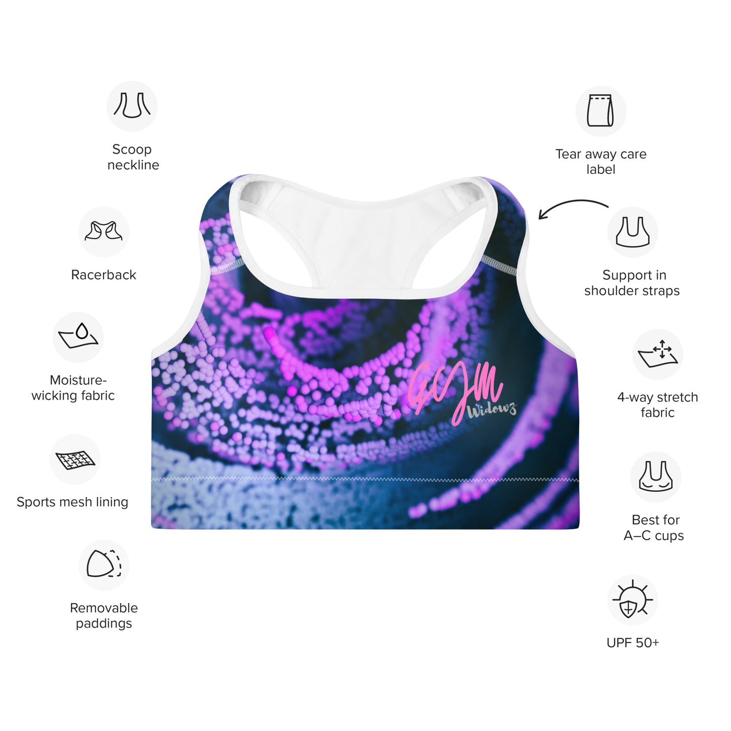 GymWidowz Padded Sports Bra - Purple Swirl