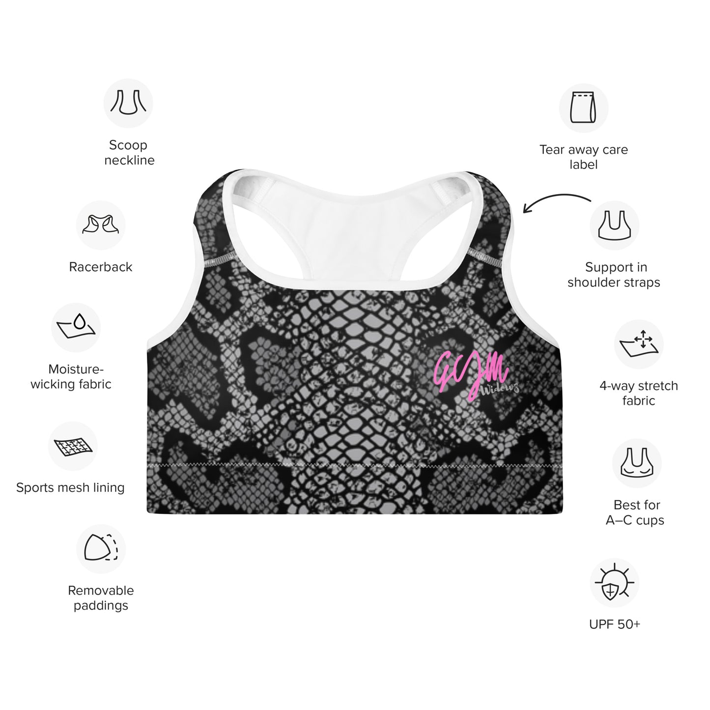GymWidowz Padded Sports Bra - Snakeskin