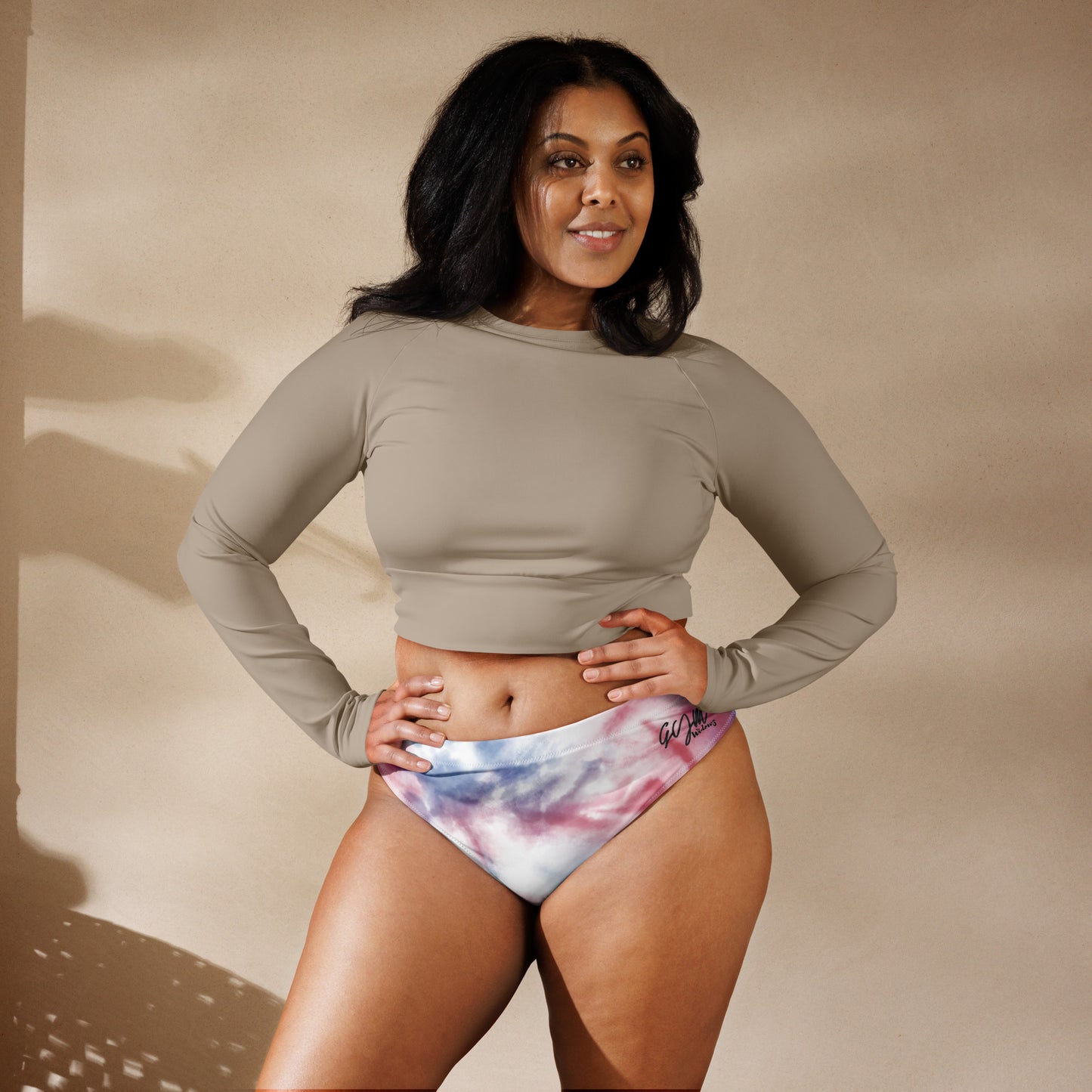 GymWidowz Recycled high-waisted bikini bottom - Dark Tie Dye